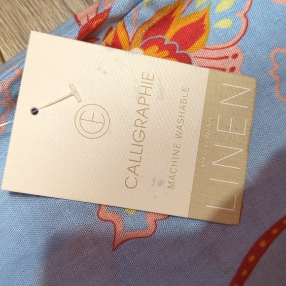 Caligraphie Linen Floral Side Slit Wide Leg Pants Pull On Pockets M NWT - Picture 6 of 11